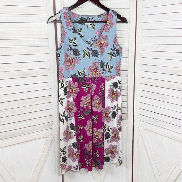 J. Jill Floral Colorblock Knit Sleeveless Shift Dress Blue Pink Petite XS - Picture 8 of 13